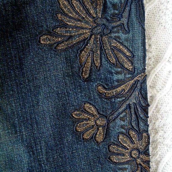 Ck39 Calvin Klein blue denim jeans  gold painted boho vintage 27 x 33 NWT - Picture 5 of 8